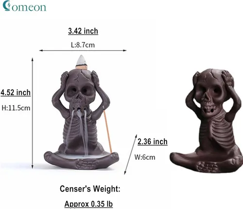 Miniatura 3 de Comeon - Quemador de incienso de reflujo con decoración de calavera, soporte para varillas de incienso de flujo inverso, quemador de incienso
