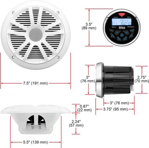 Miniatura 5 de BOSS Audio Systems MCKGB350W.6 - Paquete de receptor y altavoz resistente a la intemperie para uso marítimo - Receptor IPX6, altavoces de 6.5