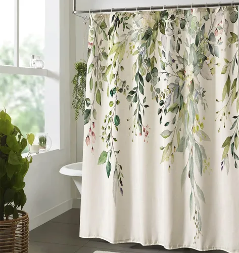 Miniatura 2 de Cortina de ducha de lino verde salvia, hojas de plantas en acuarela con decoración floral de baño, decoración de baño, juego de cortinas de ducha