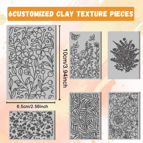 Miniatura 2 de 6 hojas de textura de arcilla polimérica para plantas con textura de arcilla para usar con cortadores de arcilla, aretes de cerámica, joyería