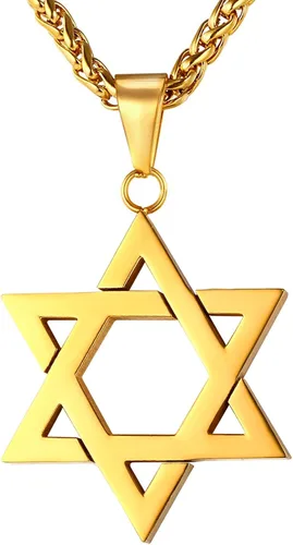 U7 Star of David Necklace for Men Women GoldStainless Steel Hexagon Pendant with CrossRuby StoneClassic Jewish Isael Necklaces, Length 22" 24" 26"