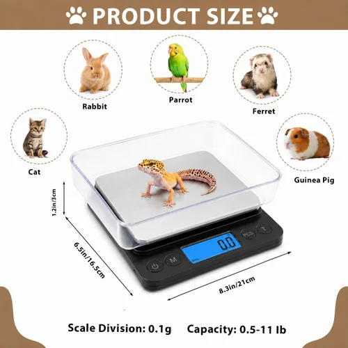 Miniatura 2 de MEIYA Pequeña báscula digital para mascotas, escala de animales pequeños de alta precisión de 11.0 lbs/0.00 oz con carga USB, pantalla LCD