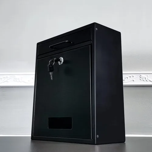 Miniatura 7 de FixtureDisplays® Caja de descenso al aire libre negra con bloqueo, buzón montado en la pared, caja de sugerencia 11119-BLACK-NEW-NF