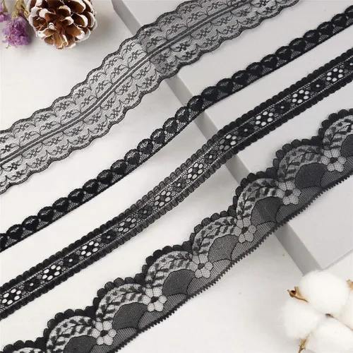 Miniatura 9 de Ribete de Encaje Negro Cinta de Encaje de Costura para Manualidades Decoración Nupcial de Boda, Ramo y Embalaje de Regalo (1.5 Pulgadas, 22 Yardas)
