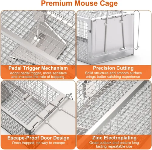 Miniatura 3 de TeqHome Trampa de jaula humana para ratas de 2 puertas, jaula de metal para animales vivos, pequeñas jaulas para roedores de liberación de capturas