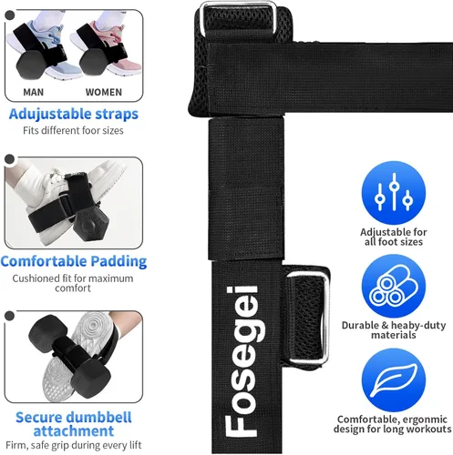 Miniatura 5 de Accesorio de Pie para Mancuerna para Entrenamiento de Piernas, Correas de Accesorio para Mancuerna Pie de Mono de Extensión para Entrenador de Negro
