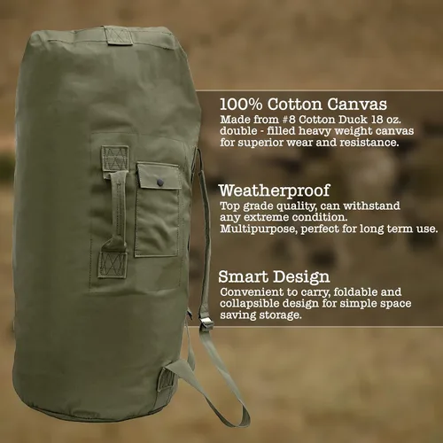 Miniatura 7 de BaHoki Essentials Bolsa de lona de lona resistente con carga superior para el mar, bolsas de viaje de carga verde militar, forro polar verde