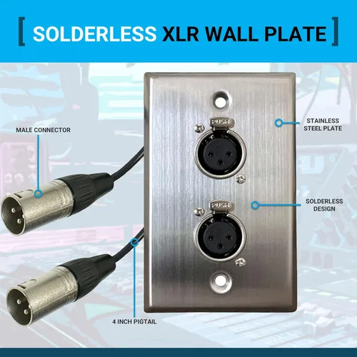 Miniatura 2 de DIYTECH Placa de pared XLR premium, sin soldadura, placa de pared de audio, para instalación de audio profesional (hembra a macho de 2 puertos)