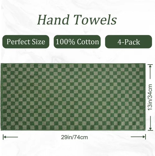 Miniatura 4 de Jacquotha Paquete de 4 toallas de mano suaves, juego de toallas faciales a cuadros verdes para baño, toallas de cocina decorativas de secado rápido