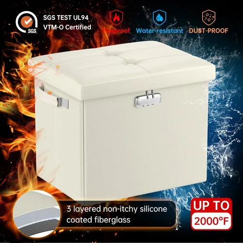 Miniatura 6 de DocSafe Otomana de almacenamiento con cerradura, caja de almacenamiento plegable de 17 pulgadas resistente al fuego y al agua con asas, segura