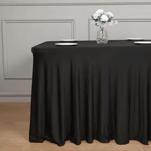 Miniatura 2 de Efavormart - Falda de mesa rectangular de una pieza de elastano de 6 pies, color negro, con volantes
