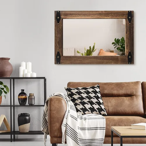 Miniatura 6 de blue page Espejo para pared, espejo de madera rústica con marco de madera, espejo rectangular decorativo para montar en la pared para baño