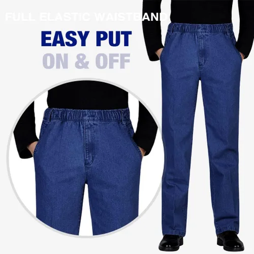 Miniatura 2 de IDEALSANXUN Pantalones de mezclilla de ajuste holgado con cintura elástica para hombre