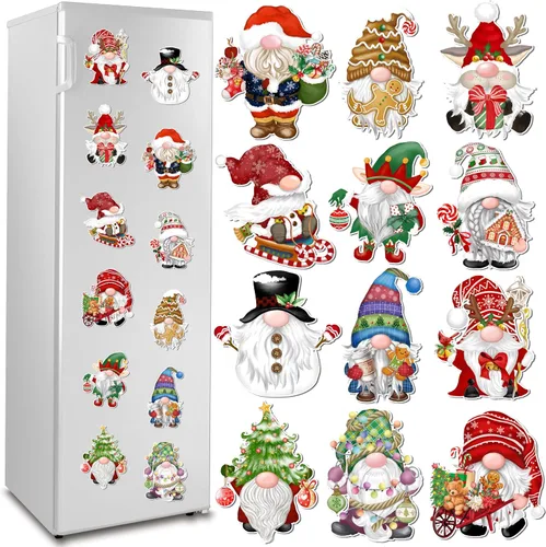 Imanes de refrigerador de gnomo de Navidad 12 piezas, etiquetas magnéticas de gnomo navideño para autos, adhesivos para puerta de garaje, imanes de