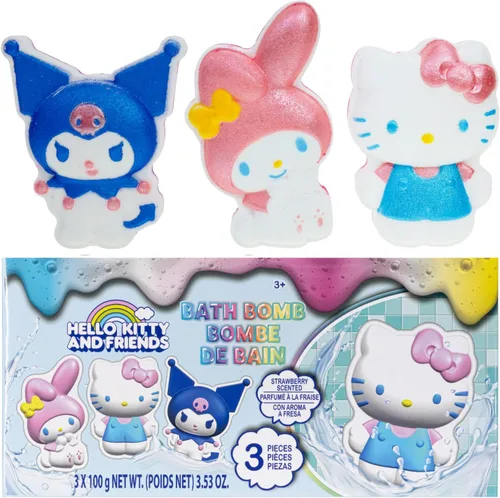 Hello Kitty and Friends - Bombas de baño para niños, divertidos colores brillantes del arco iris, perfumadas a bayas para niños, a partir de 3 años