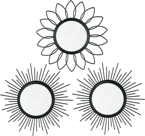 Paquete de 3 espejos metálicos para pared, con diseño de rayos de sol, para decoración del hogar, arte decorativo para colgar en la pared para sala
