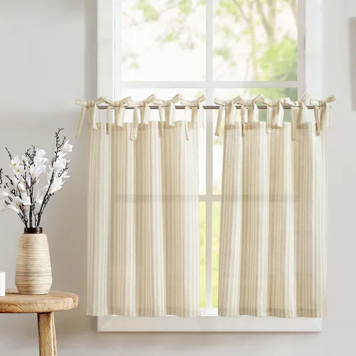 Miniatura 19 de jinchan - Cortinas de lino a rayas para cocina de 20 pulgadas de largo, cortinas de varios niveles, estilo granja moderna de café, tratamientos