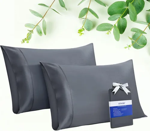 Miniatura 10 de Paquete de 2 fundas de almohada refrescantes de eucalipto Tencel tamaño King, color blanco nieve, absorben la humedad para sudores nocturnos, secado