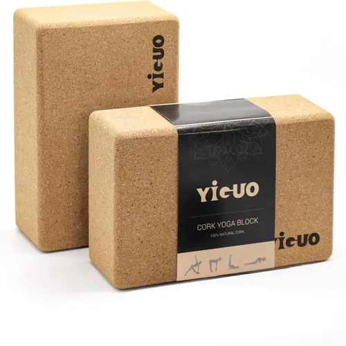 YIGUO 2 Pack Cork Yoga Blocks | Natural Eco-Friendly High Density Non-Slip Yoga Blocks for Women & Men | 9x6x3 Inches for Yoga, Pilates, Stretching
