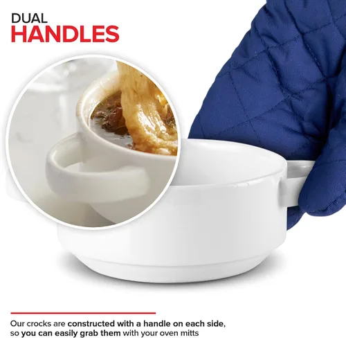 Miniatura 4 de Modern Innovations Cuencos de sopa de cebolla francesa de 20 onzas con asas en color blanco (juego de 4) aptos para horno y microondas, gres