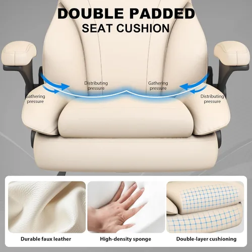 Miniatura 6 de Hovos Silla de oficina, ergonómica grande y alta silla de cuero de escritorio con brazos abatibles acolchados, bloqueo de inclinación ajustable