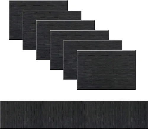 Miniatura 25 de Juego de 6 manteles individuales de plástico lavables para mesa de cocina, resistentes al calor, de vinilo tejido, para exteriores, 12 x 18 Dorado