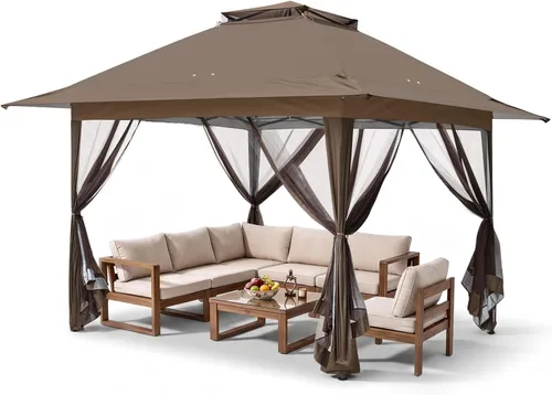 Miniatura 15 de EAGLE PEAK Gazebo desplegable de 11 x 11 pies con red de malla, toldo con mosquitero fácil de instalar para patio y jardín trasero, gazebo al aire