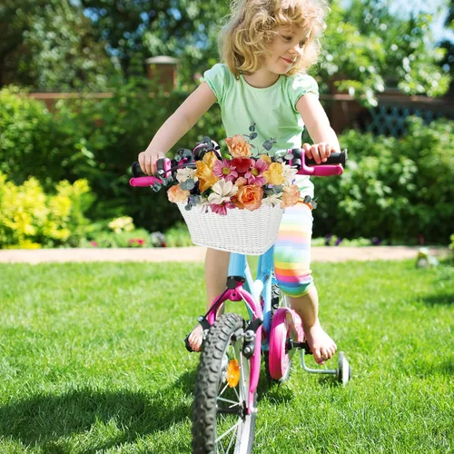 Miniatura 3 de Cesta de bicicleta para niños y niñas, cesta de scooter para niños, bonita cesta cuadrada de mimbre para niños y niñas, manillar desmontable