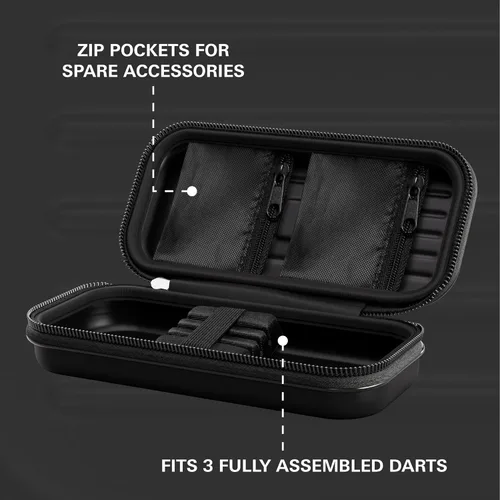 Miniatura 3 de Target Darts Funda de dardos Takoma, tamaño regular, negra Guarda 3 dardos completamente ensamblados y accesorios Estuche con bolsillos con Negro