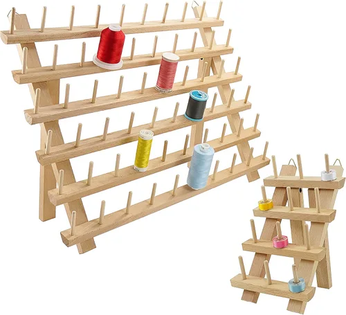 New brothread 60 Carretes + 12 Carretes Estante de Hilo de Madera/Soporte Organizador de Hilo con Ganchos Colgantes para Hilos de Bordado, Acolchado