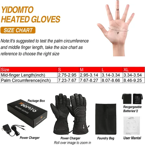 Miniatura 5 de Yidomto Heated Gloves for Men Women - 7.4V 23.68 WH Battery Rechargeable Heating Ski Gloves, Electric Gloves for Winter Outdoor Work Skiing Hiking