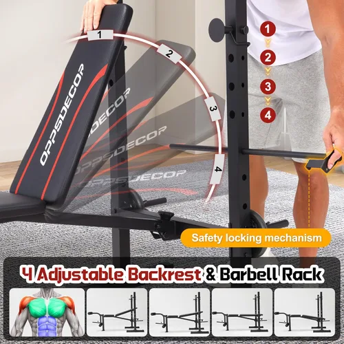 Miniatura 3 de OPPSDECOR Multi-Function Weight Bench Set with Squat Rack Leg Extension & Leg Curl Adjustable Workout Bench for Full Body Fitness Foldable