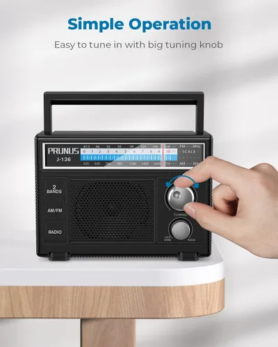 Miniatura 5 de PRUNUS J-136 Radio AM FM portátil con la mejor recepción, funciona con pilas D o enchufe en la pared, radio transistor, soporte de altavoz AUX