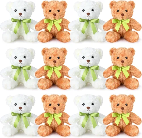 Miniatura 9 de Hungdao 12 piezas de osos a granel, animales de peluche de 10 pulgadas, lindos animales de peluche suaves con lazos verdes para baby shower, fiesta