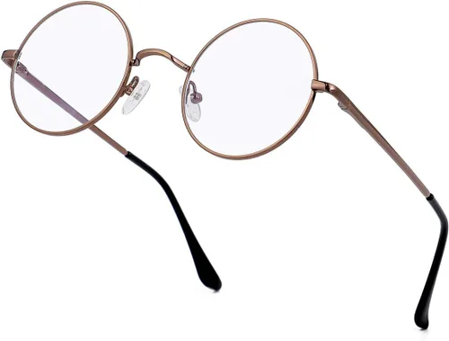 Miniatura 10 de EYLRIM Gafas redondas con bloqueo de luz azul para mujeres y hombres, lentes transparentes con marco de metal, sin receta