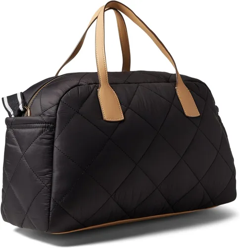 Miniatura 2 de Anne Klein Nylon acolchado Weekender, Negro Arena Cálida Cincha Negro-Blanco