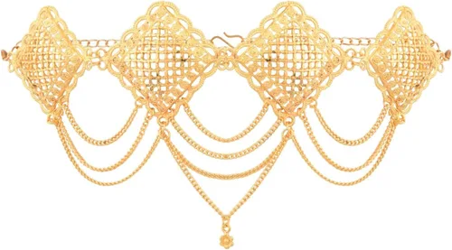Miniatura 5 de Efulgenz Gold Tone Indian Jewelry for Women Dubai Style Kamarbandh Indian Gold Tone Big Flower Pendant Multilayer Chain with Leaf Kamarbandh Belly