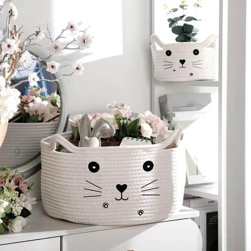Miniatura 6 de Zopeal Cesta de almacenamiento tejida para gatos, organizador tejido con orejas, juguete decorativo de Navidad para mascotas, bonita canasta