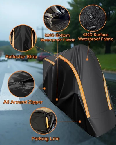 Miniatura 8 de Funda Completa para Motocicleta Impermeable para Almacenamiento Interior/Exterior, Funda Impermeable para Motocicleta Resistente con Tiras