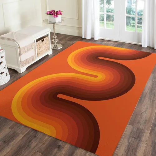 Alfombra retro de color marrón naranja y marrón, antideslizante, 5 x 7 pies, alfombra de yoga moderna de mediados de siglo, alfombra de yoga para