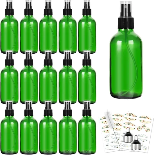 Miniatura 11 de CycleMore 120ml 16Pcs 4oz Botellas de vidrio ámbar con rociadores de niebla fina, botellas de viaje de vidrio para aceites esenciales cosméticos