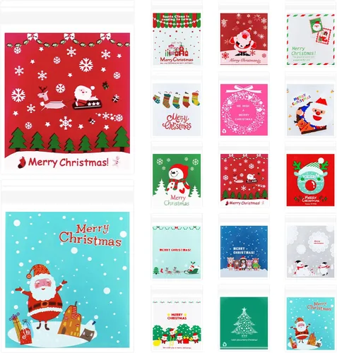 Miniatura 9 de Coopay 200 bolsas para galletas de Navidad con copos de nieve, pequeñas bolsas de celofán para golosinas, 5.5 x 5.5 pulgadas, autoadhesivas