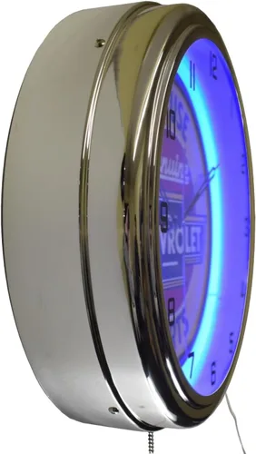 Miniatura 3 de We Use Chevy Genuine Parts Sign Neon Advertising Clock Garage Decor (16 pulgadas, azul)