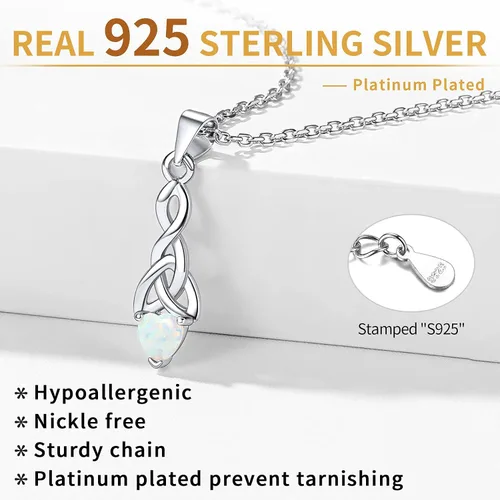 Miniatura 3 de ChicSilver Collar con colgante de nudo celta de plata de ley 925 con forma de corazón brillante de 18 pulgadas (con caja de regalo)