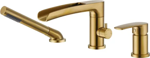 Miniatura 10 de Wowkk Grifo de Bañera Cascada de Bañera Romana Negro Montaje en Cubierta Grifos de Bañera de Latón Relleno de Bañera Grifos de Baño con Ducha de Mano