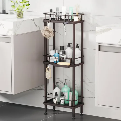 Miniatura 6 de HapiRm Organizador de ducha de esquina de pie, organizador de ducha de esquina de 3 niveles con soporte para jabón, estante de baño de acero