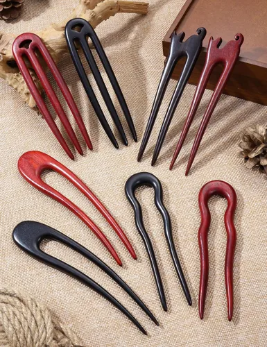 Miniatura 7 de 4 palillos de madera para moños, horquillas francesas para mujer, hechas a mano, sándalo, horquilla de madera en forma de U, palillos de madera