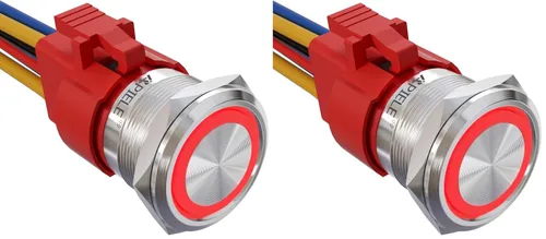 Miniatura 21 de APIELE Interruptor de Botón Pulsador con Pestillo de 10 Amperios 22mm 12V Ojo de Ángel LED Impermeable Aleación de Aluminio Redondo Autobloqueante