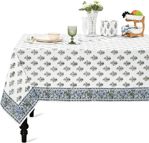 Miniatura 34 de Ridhi Mantel rectangular de algodón con estampado de bloque a mano amarillo mostaza, 102 x 48 pulgadas, reutilizable, decorativo para uso diario