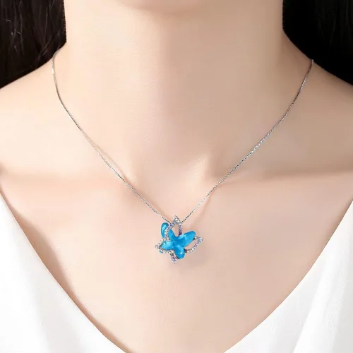Miniatura 3 de CSIYANJRY99 Collar con colgante de cristal de mariposa, bohemio, tono plateado, cristales, joyas, collares, regalos para mujeres y niñas